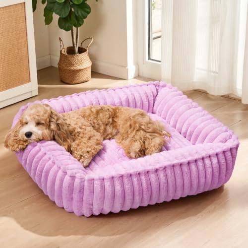 Orthopedic Large Dog Bed Calming Pet Sofa Bed 36''x28'' Lilac (Lilac / 36"L x 28"W x 7"Th)