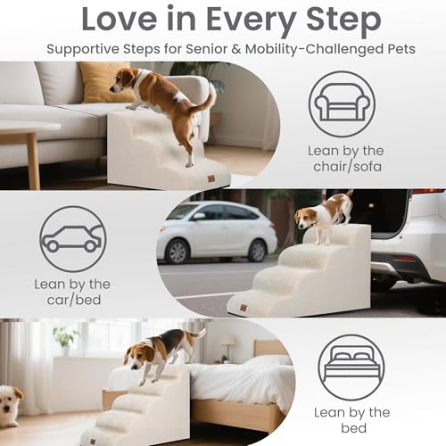 Ramp Dog Stairs for High Beds 22.6" H (Beige / 5-Step (33"D x 15.7"W x 22.6"H))