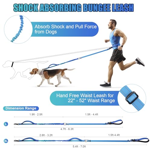 Heavy Duty Hands Free Dog Leash (XL - 3 Handles, 5.4-7.0 FT Length / Gradient Cobalt)