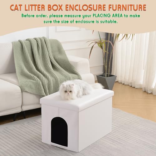 Cat Litter Box Enclosure Furniture Odor Control (L 25.6'' x 17.7'' x 17.7'' / White)