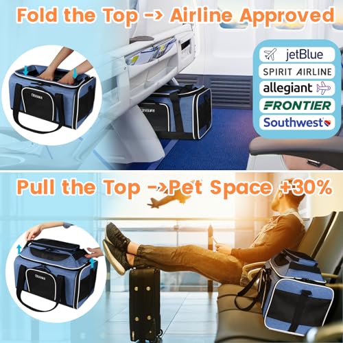 Top Expandable Small Pet Carrier 17"x12"x8.5" Airline Approved (17.0"L x 12.0"W x 8.5"H / Blue)