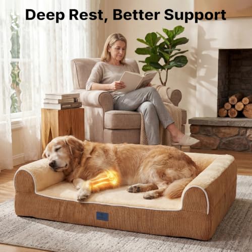 Orthopedic Dog Bed for Medium Size Dogs (Light Yellow / 35"L x 26"W x 10"Th)