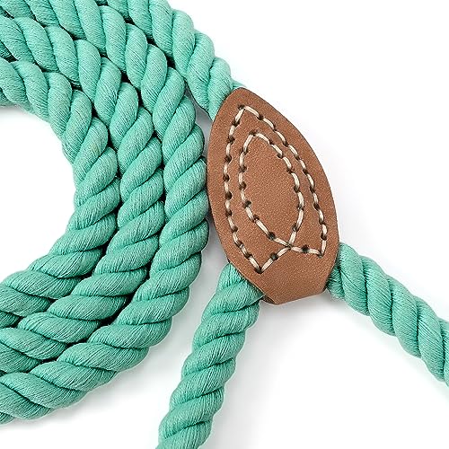 Dog Leash Braided Cotton Rope with Leather (Green / 72 Inch-1/2")