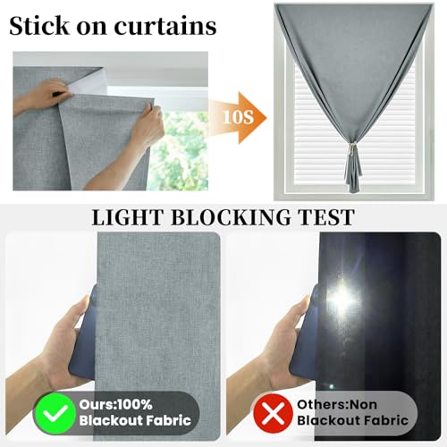 100% Blackout Curtains for Bedroom Stick On Curtain Window Shades Pull Down Blackout Window Cover No Drillng Self Adhesive Curtains No Rod Small Windows (46"W x 72"L (Pack of 1) / Light Grey)