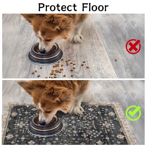 Pet Food Mats for Floor (Black / 20"l X 12"w)