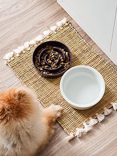 Ceramic Slow Feeder Dog Bowls Small Breed (Maze Purple / S-0.6 Cups)