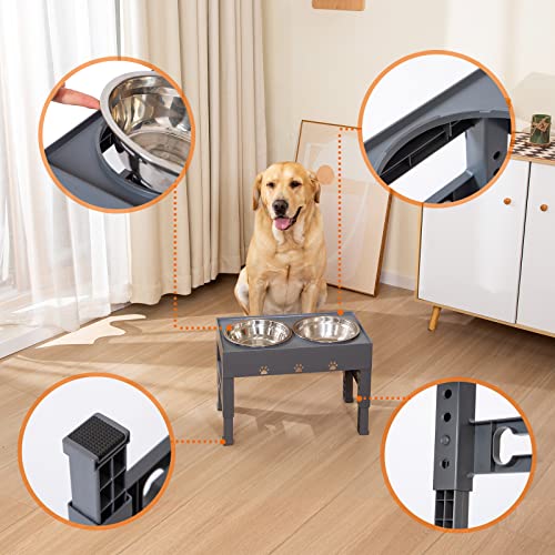 Elevated Dog Bowls with 2 Stainless Steel Bowls (For Medium Large Dogs / Gray)