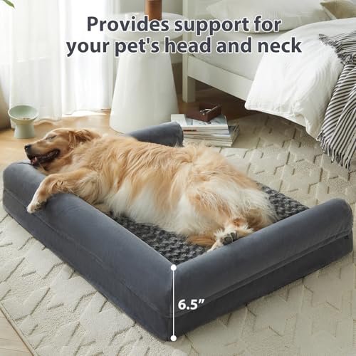 Orthopedic Washable Large Dog Bed for Senior Dog Comfy Sleep (28"l x 23"w x 6.5"th / Dark Grey)