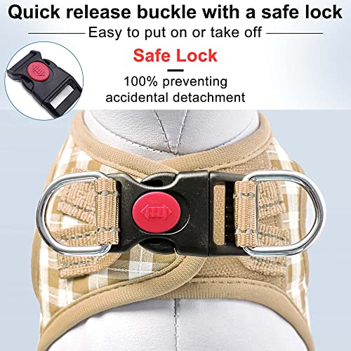 Dog Harness Step (Beige Checkered / X-Large (Chest 20''-24'', Weight 18-28 lb))