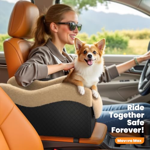 Center Console Dog Car Seat for Small Dogs Under 11lbs (Black/Brown / Small)