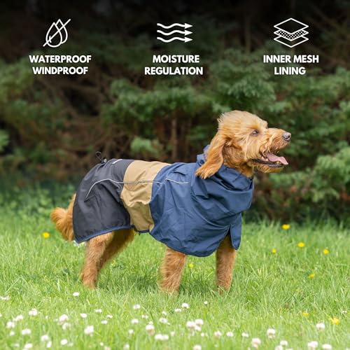 Dog Raincoat Waterproof Rain Jacket w (Blue Gold Black / X-Large)