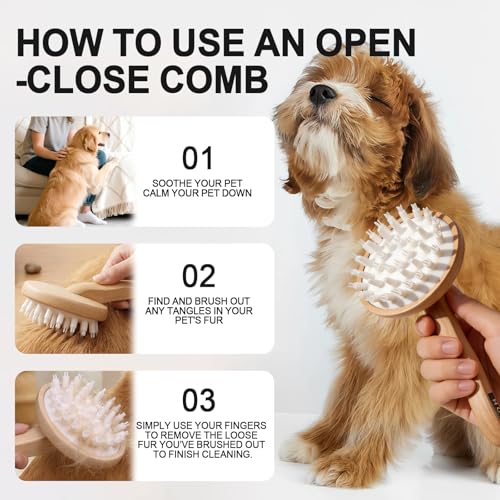 HOP Dog Bath Brush with Wooden Handle Dog Washing Brush 7.17in