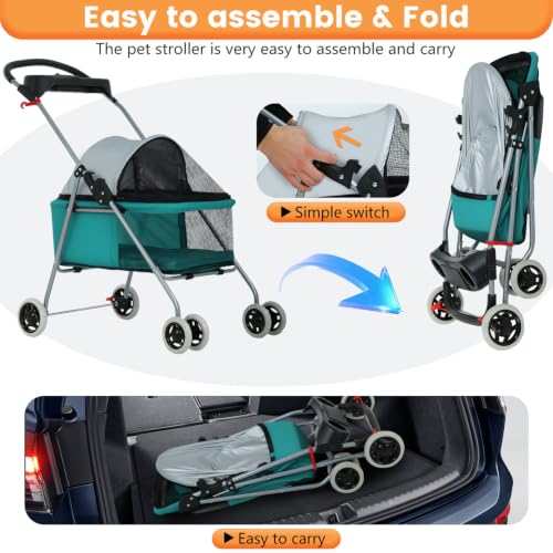 Foldable Pet Stroller for Small (Teal)