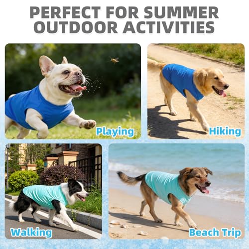 Cooling Sunblock Dog Clothes for Large Dogs (Blue & Light Green / X-Large(Chest 26", Back 19"))