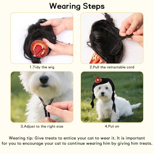 Dog Costume Long Black BraidHair with Small Red Wizard Hat Styling CuteFunny Pet Hair Accessories Decoration forHalloween (braid)
