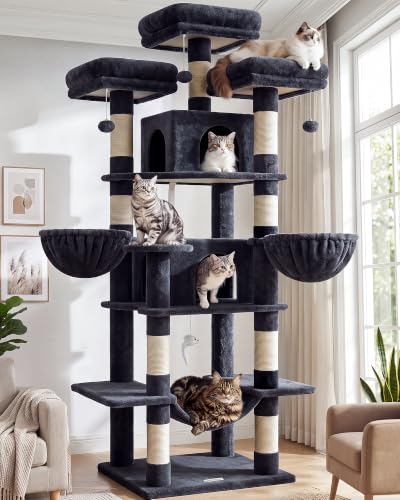 Big XXL Cat Tower for Indoor Multiple Cats (Dark Grey / 80inch)