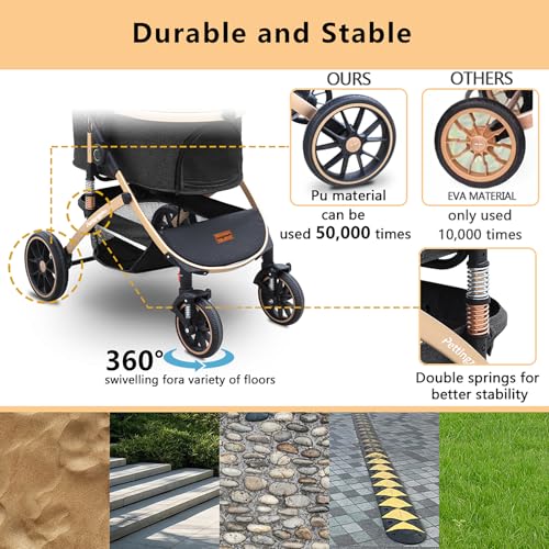 Dog Stroller with Removable Carrier Foldable Pet Stroller (Black)