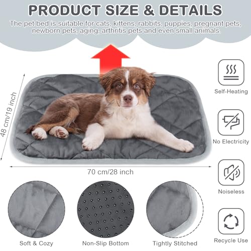 2 Pack Self Heating Cat Mat Self Warming Pet Pads Washable Kennel Mat Dog Crate Pad Reflects Body Heat Non Skid Cat Thermal Pads for Puppy Indoor Outdoor (19 x 28 inches / Gray)