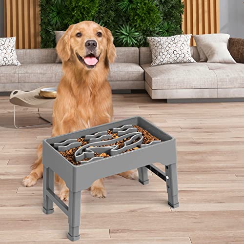9 Cups Elevated Slow Feeder Dog Bowls 4 Adjustable Heights (Gray)