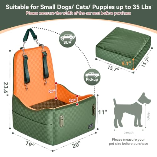 Pet Car Seat with Patented Safety System (Green/Orange / Medium)