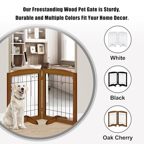 2 Panel Freestanding Adjustable Wooden Dog Gate (30"Height-2 Panel / Oak Cherry)