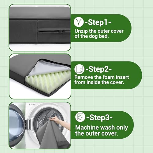 Outdoor Waterproof Dog Bed Large Washable XL Crate Pad 42" Leather Wipeable (Grey / X-Large(41x27x3.5))