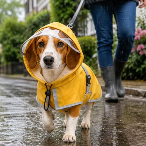 Dog Raincoat Waterproof Reflective Adjustable Hooded Windproof Jacket (Large)