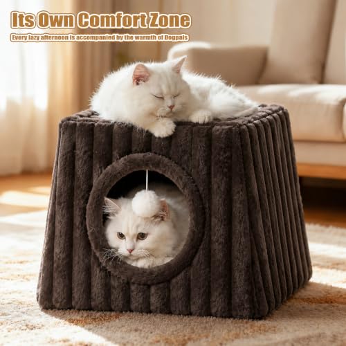 Cat Cave Bed 15.74"x15.74"x13.38" Large with Balls (Coffee / Large)