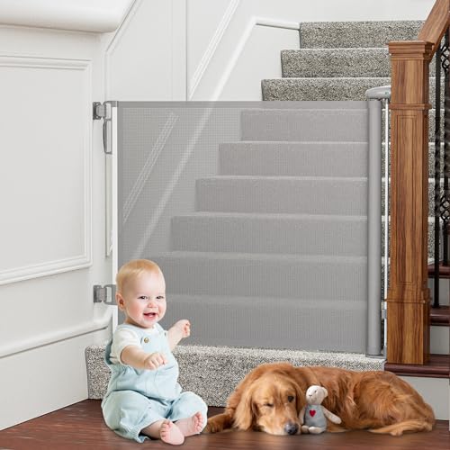 Retractable Baby Gates for Stairs & Doorways (C-grey / 34" Tall x 54" Wide)