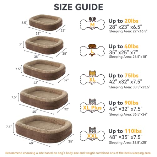 Orthopedic Dog Bed for Large Dogs (Brown / 35"l X 25"w X 7.0"th)