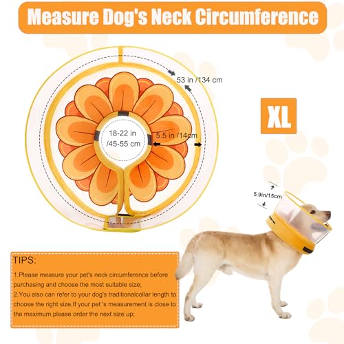 Inflatable Dog Cone Collar with Enhanced Anti (X-Large / Yellow Flower)