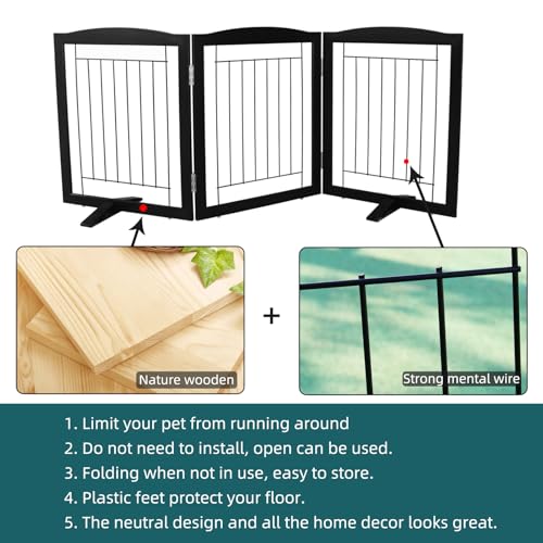 Freestanding Dog Fence Indoor (Black / 【3 Panels】60''w x 24''h)