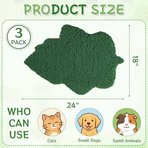 3 Pack Self Warming Pet Bed Leaf Shape Self Heating Cat Dog Mat Washable Thermal Sleeping Pad for Indoor Outdoor Hedgehog (Dark Green / Medium-18"x24")
