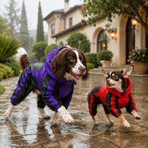 Dog Hooded Raincoat (M (Small Dog ~9lbs) / Purple)