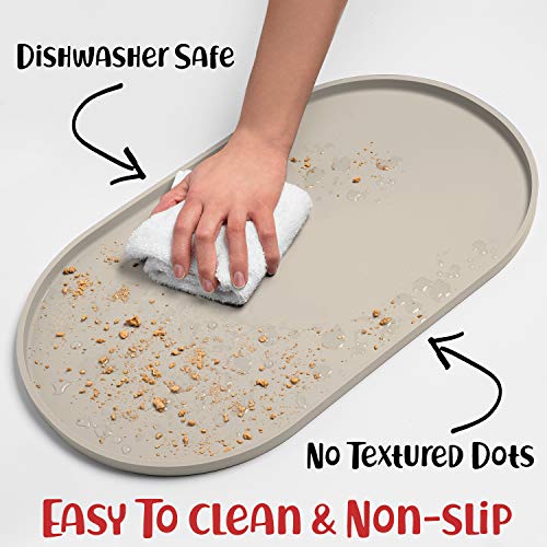 Dog Food Mat Waterproof Dog Bowl Mat (24x14 Inch (Pack of 1) / White Sand)