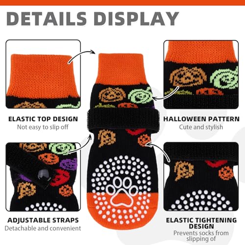 Anti Slip Halloween Dog Socks to Prevent Licking Paws (Halloween Black / Large (4 Pack))