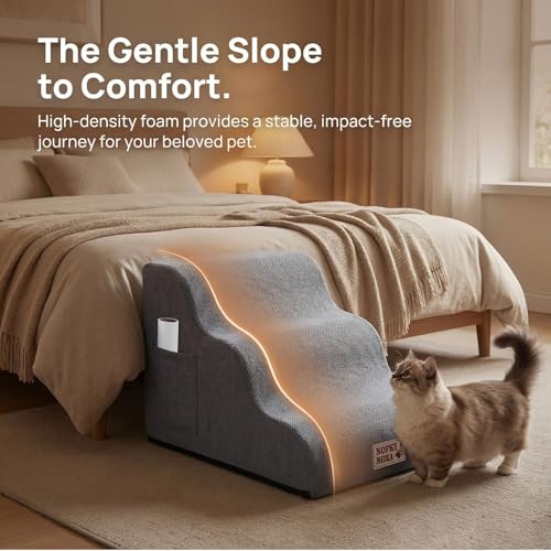 3 Step Dog Stairs for Small Dogs & Cats (Grey / Round-15.7"H)