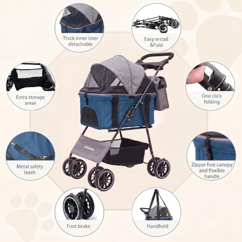 2-in-1 Foldable Pet Stroller 4-Wheel for Small Dogs,Light Gray+Kale Green (Light Gray+Kale Green)