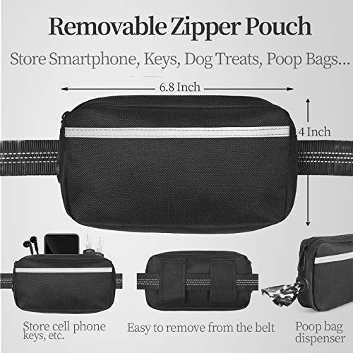Hands Free Dog Leash with Zipper Pouch (Black / Medium)