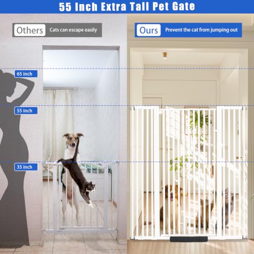 55 Inch Extra Tall Pet Gate for Cats (White / 55" tall,29.92" - 48")