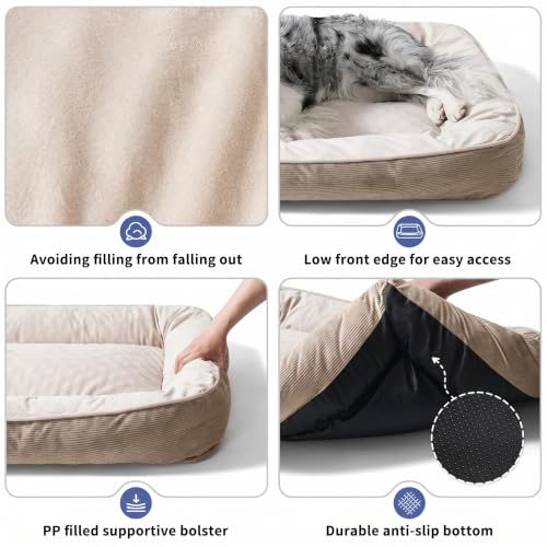 FAIRYPET Deluxe Plush Dog Beds for Medium to Large Dogs (Light brown)