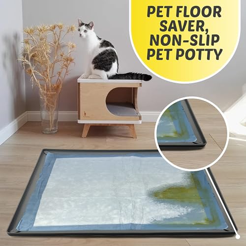 Dog Pee Pad Holder Tray Fits for 28” x 30” Pee Pads (30 x 28 Inches / Gray)