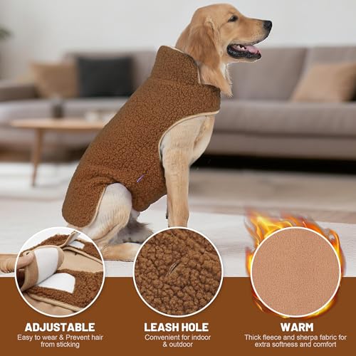 Sherpa Dog Coat Reversible Dog Jackets for Large Dogs (XXX-Large (68-85lbs) / Brown)