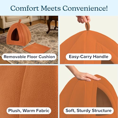 Cat House Indoor Cat Bed with Removable Foam Cushion (Brown)