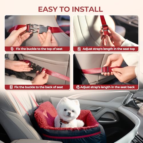 Dog Car Seat for Small Dogs & Cats Under 25 lbs (Black Red / Small)