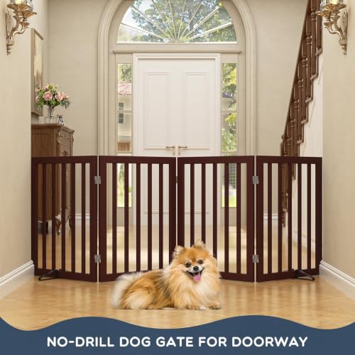Freestanding Dog Gate Indoor (Espresso / 75”Wx24”H, 4 Panles)