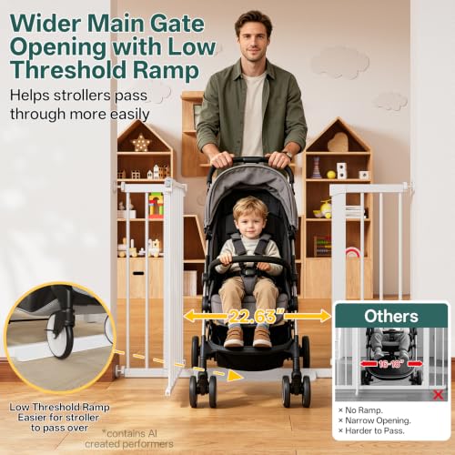 29.6 44.6 in Wide Baby Gate for Stairs and Doorways (White / 29.6-44.6"W x 28"H)