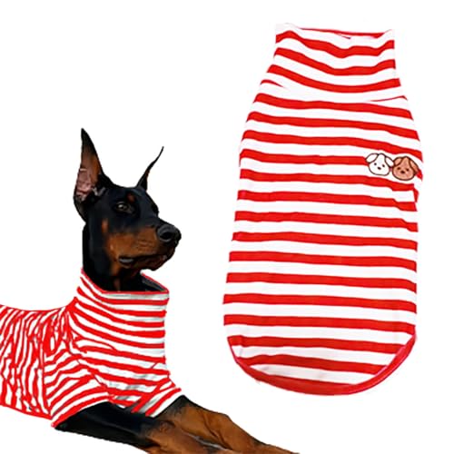 Turtleneck Dog Shirt Cute Doggie Embroidery Super Soft Dog Sweatshirt Stretchy Striped Puppy Pullover for Cats Small Medium Large Dogs (Red Striped / 6X-Large)