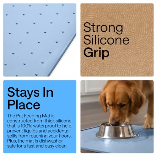 Dog Food Mat 100% Waterproof Silicone (Light Blue / 18.5"l X 11.5"w)