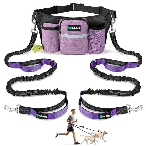 Premium Hands Free Dog Leash for 2 Dogs (Purple / 2 Leashes)